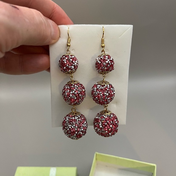 5230-PTT Boho SILVER/PINK CRYSTAL trim gold textured Balls Dangle Stud Earrings - Picture 4 of 9